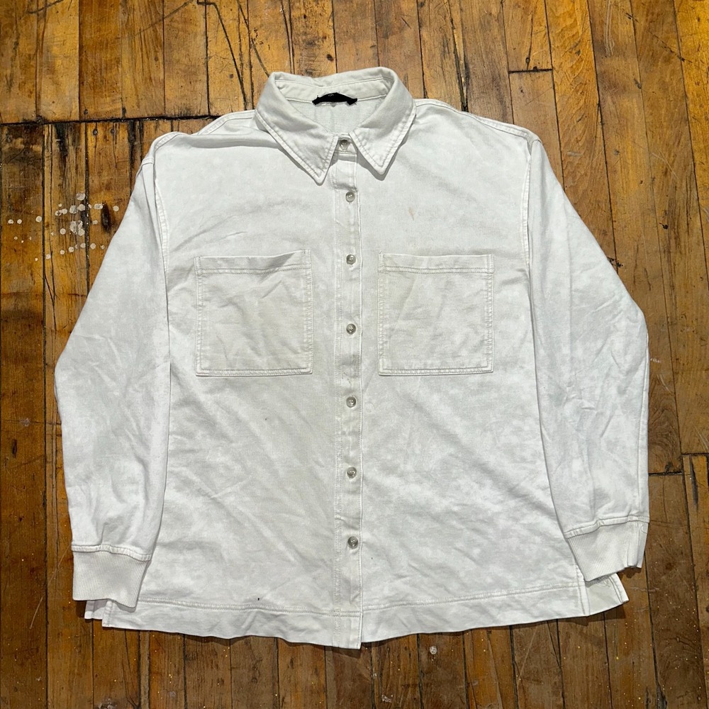 Jane + Delancey Button Up Shirt Women's Large Gray Cotton Double Pockets Outdoor